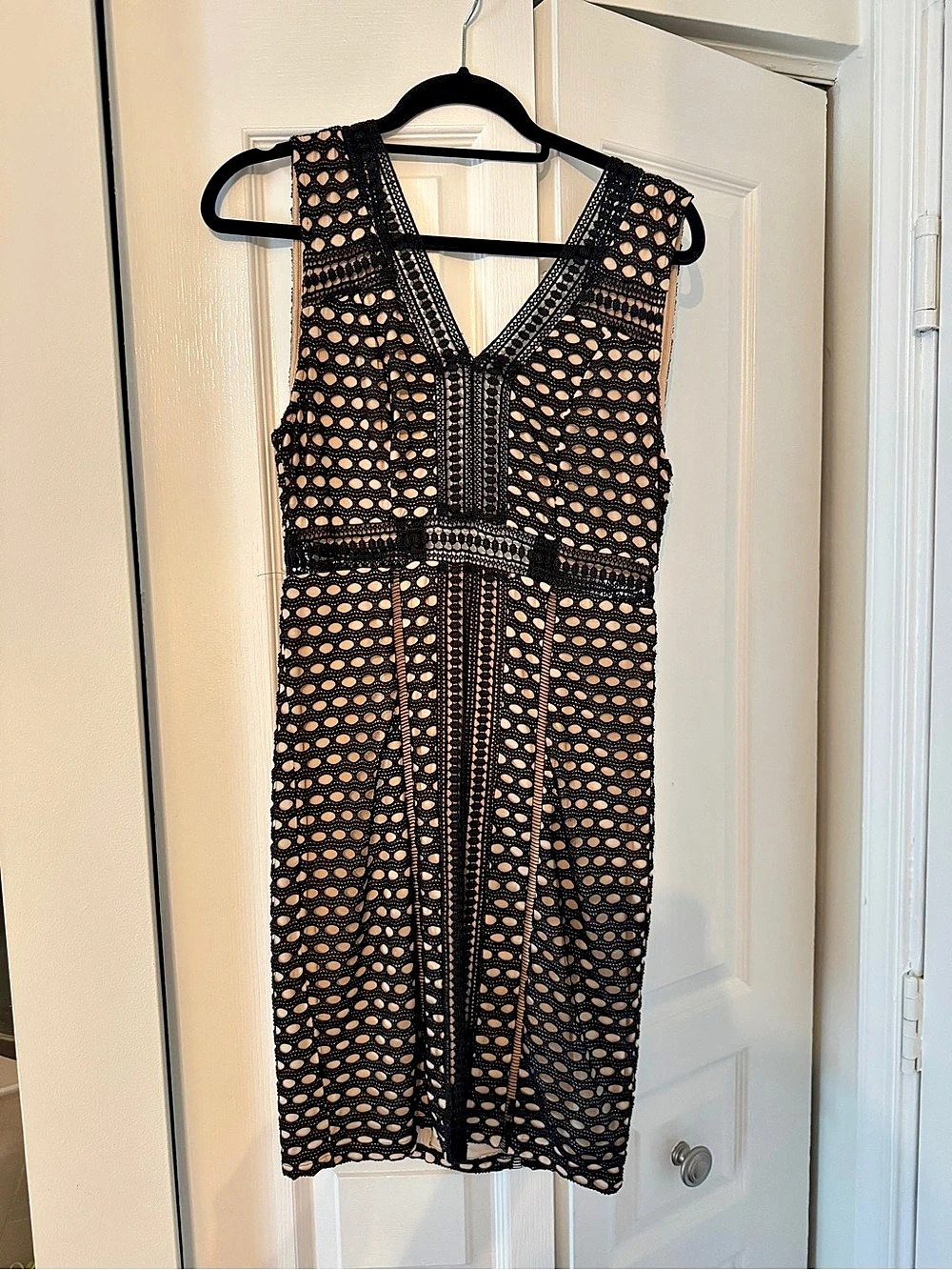 bebe Black Geometric Midi Dress Like New